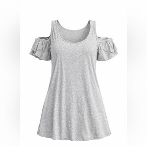 Cold-Shoulder Ruffle Tunic Top in Light Gray
